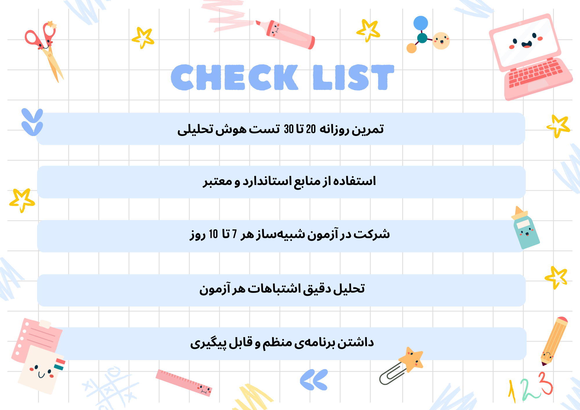 چک لیست قبولی در تیزهوشان ششم